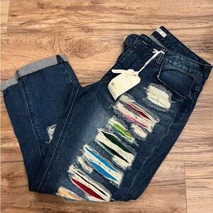 NWT Distressed Jeans with Colorful Stripes
